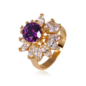 Anillos de dedo de piedras preciosas coloridas con forma de flor, joyería elegante para mujer, gran oferta 11377