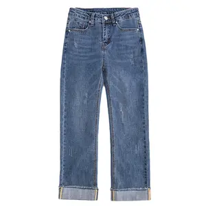high quality woman spring high waist loose ninth jeans