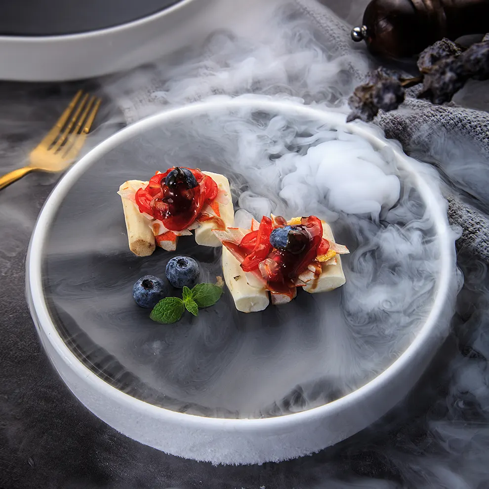 Gốm Lạnh Tấm Trang Trí Vòng Nước Đá Khô Món Ăn Cho Thực Phẩm Biển Sushi Thịt