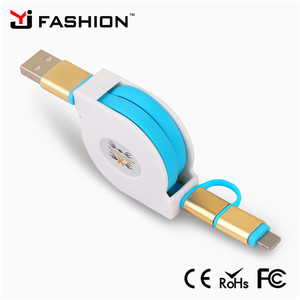 Shenzhen Portable rétractable android usb transfert de données câble 2A courant 2 en 1 usb rétractable câble de recharge - Product Image 3