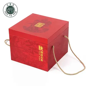 Caja de embalaje de papel de aluminio dorado, grande, para té chino en rojo, con mango de impresión y embalaje de papel