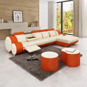 Casa moderna popolare europeo divano in pelle a forma di L sectionla divano diwan divano mobili set