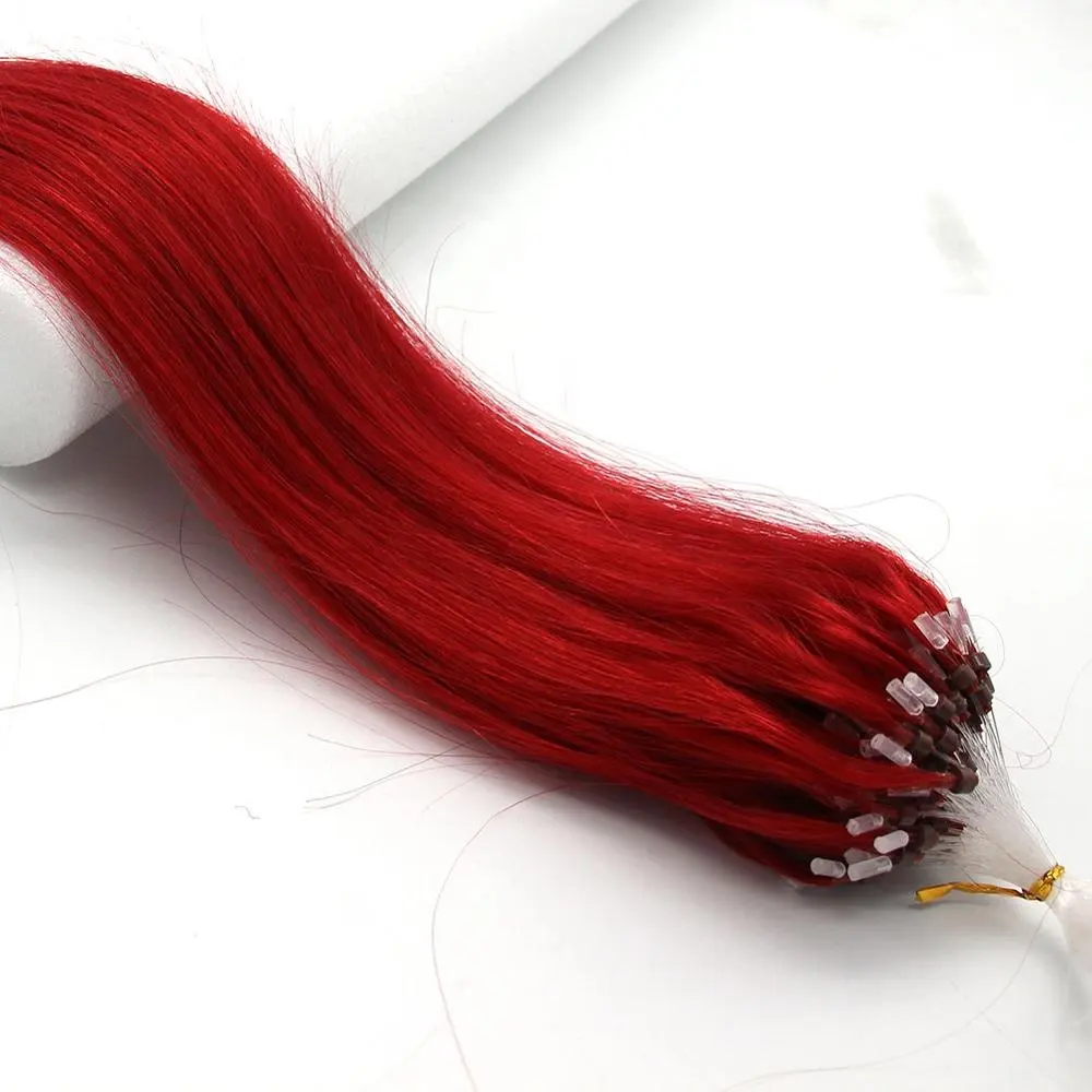 Bán Buôn Dễ Dàng Loop/Micro Ring Hạt Ấn Độ Remy Phần Mở Rộng Tóc Con Người Straight Red 16-22 "100Strands 0.4 Gam/0.5 Gam