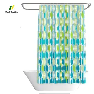 Fretwork chevron pattern geometric green printed shower curtain
