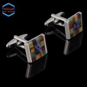 Chất lượng cao phong thủy phong cách mã não đá cẩm thạch Khuy măng sét vuông lớn đá chết đúc kỹ thuật đầy màu sắc <span class=keywords><strong>Inlay</strong></span> cho nam giới - Product Image 2