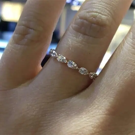 Marca mujer pequeña gota de agua compromiso anillo Linda anillo de oro de lujo de amor boda joyería de la promesa de piedra de circón anillos para las mujeres