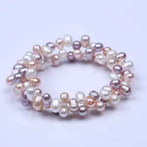 Pulsera de perlas cultivadas para mujer, brazalete de perlas cultivadas, naturales, de agua dulce, color blanco y rosa