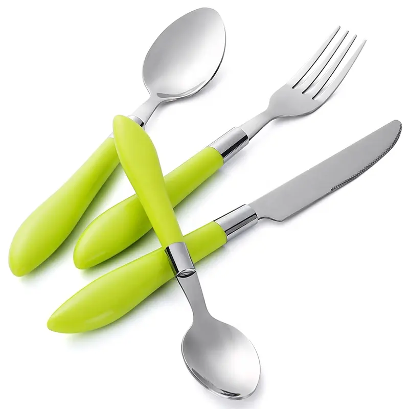 Camping Tableware Dinner Flatware Sets Eco Import Personalized Stainless Steel Plastic Handle Cutlery