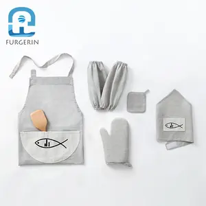 Zes Stukken Set Keuken Schort Set Morsmouw Linnen Schorten Bakken Handschoenen Ovenwanten Met Sjaal Keuken Accessoires Set Voor Vrouw