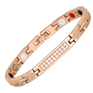 Hottime Fashion Crystal 4in1 Energy Stainless Steel Charm Bangle Bracelet Wholesale