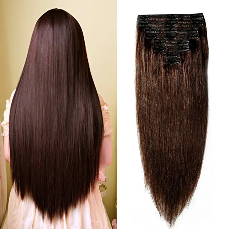 אורך כתף ישר תוספות שיער סגנון שיער לדבר קליפ בתוספות שיער אדם 24 inch