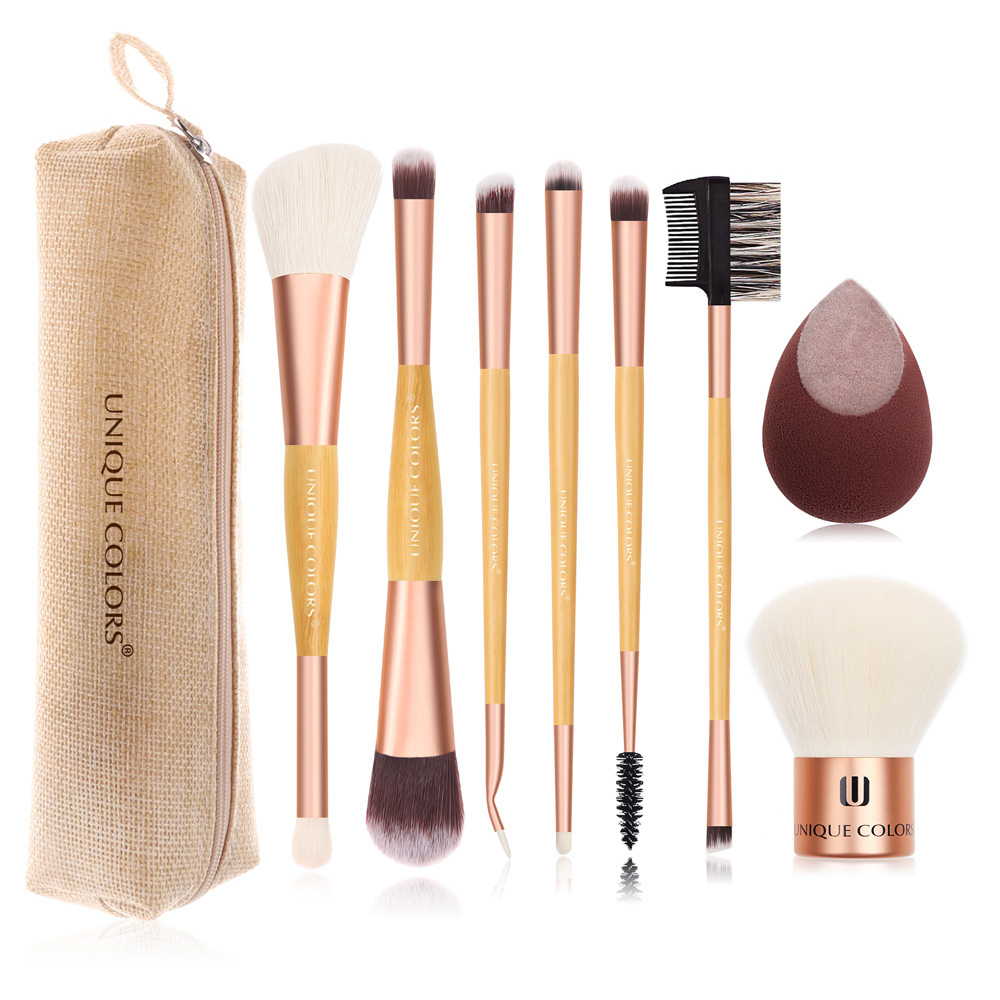 Privateラベル8個Makeup SpongeとBrush Set Double Sided Duo Bamboo Makeupブラシセット