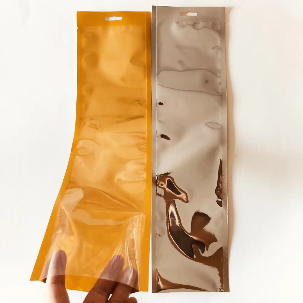 Bolsa de vacío de papel metalizado dorado, para envasado de alimentos, transparente, frontal, Mylar, trasera, impresa, dorada