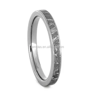 Gentdes Jewelry Men 3mm Comfort Fit Titanium Real Meteorite Ring Wedding Band Hand Crafted Meteorite Inlay