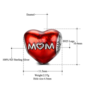 Commercio all'ingrosso fai da te 925 in argento Sterling a forma di cuore ciondoli per la <span class=keywords><strong>festa</strong></span> <span class=keywords><strong>della</strong></span> <span class=keywords><strong>mamma</strong></span> per il braccialetto - Product Image 3