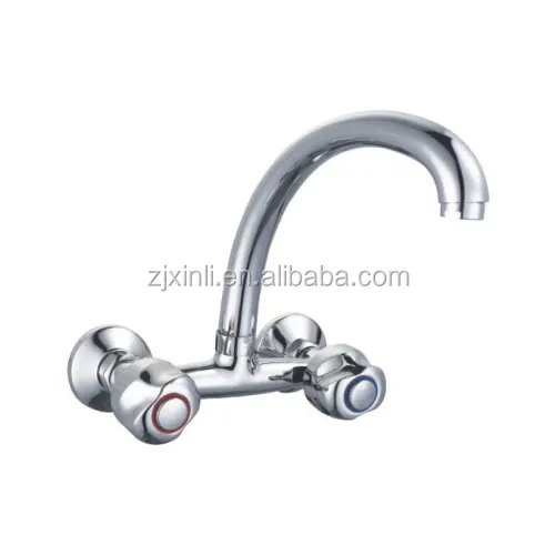 Double Lever Wall Mounted Zinc Sink Mixer, Polish and Chrome Finish, Wall Mounted