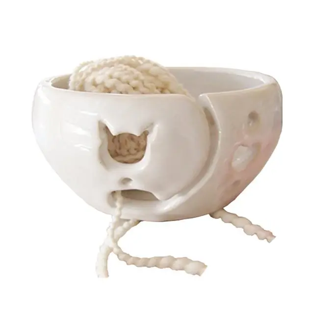 Cat Design Yarn Bowl Ceramic Crochet Bowl
