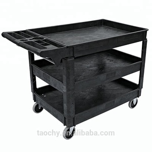 Chariot de service en plastique, chariot utilitaire robuste à deux étagères - Product Image 4