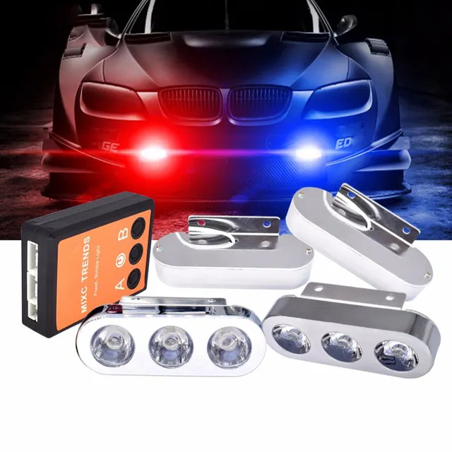 Luz LED intermitente de policía para el coche, luz estroboscópica de advertencia, 12V, brillo alto, luz de emergencia cromada, 1 Juego, 4x3