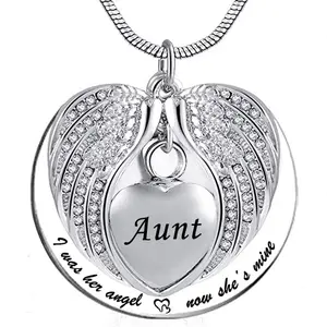 Unisex Angel Wing Memorial Keepsake Ashes Urn Pendant Necklace、IだったHis Angel Now HeのMine