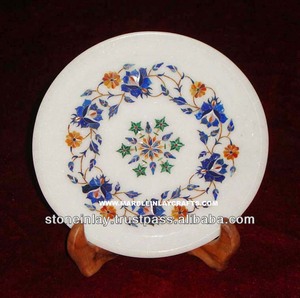 Plato Decorativo con Incrustaciones de Mármol y Lapislázuli, Estilo Pietra Dura - Product Image 1