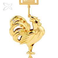 Crystocraft Figurine de Coq Feng Shui en Or 24K Plaqué Topaze, 12 Animaux du Zodiaque Chinois, Cristaux Taillés Brillants