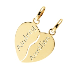 Ensemble de bijoux collier pendentif en acier inoxydable plaqué or 18 carats, demi-cœur personnalisé avec collier à nom creux pour couples - Product Image 5