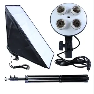 Photographic Equipment Photo Studio Soft Box Kit Video Four-capped Lamp Holder Lightings +50*70cm Softbox Photo Box