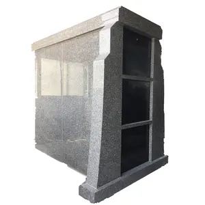 Barato gris claro y Negro indio piedra granito mausoleo precio, cementerio mausoleo diseños