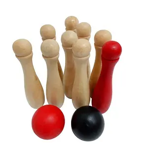 Lawn Bowling Sets/Wooden Skittle Game Indoor Outdoor Fun für Kids,Includes 9 Bowling Pins,2 Balls