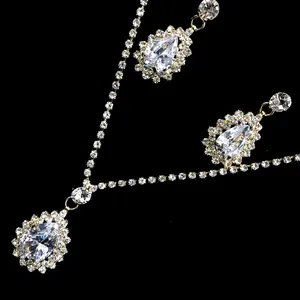 Zircon Necklace set Tear Drop Necklace earring wedding jewelry set