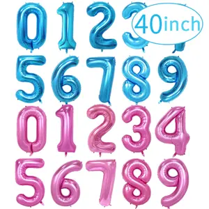 40 인치 거대한 숫자 금속 풍선 헬륨 호일 풍선 손가락 생일 파티 웨딩 볼 핑크와 블루 번호 풍선