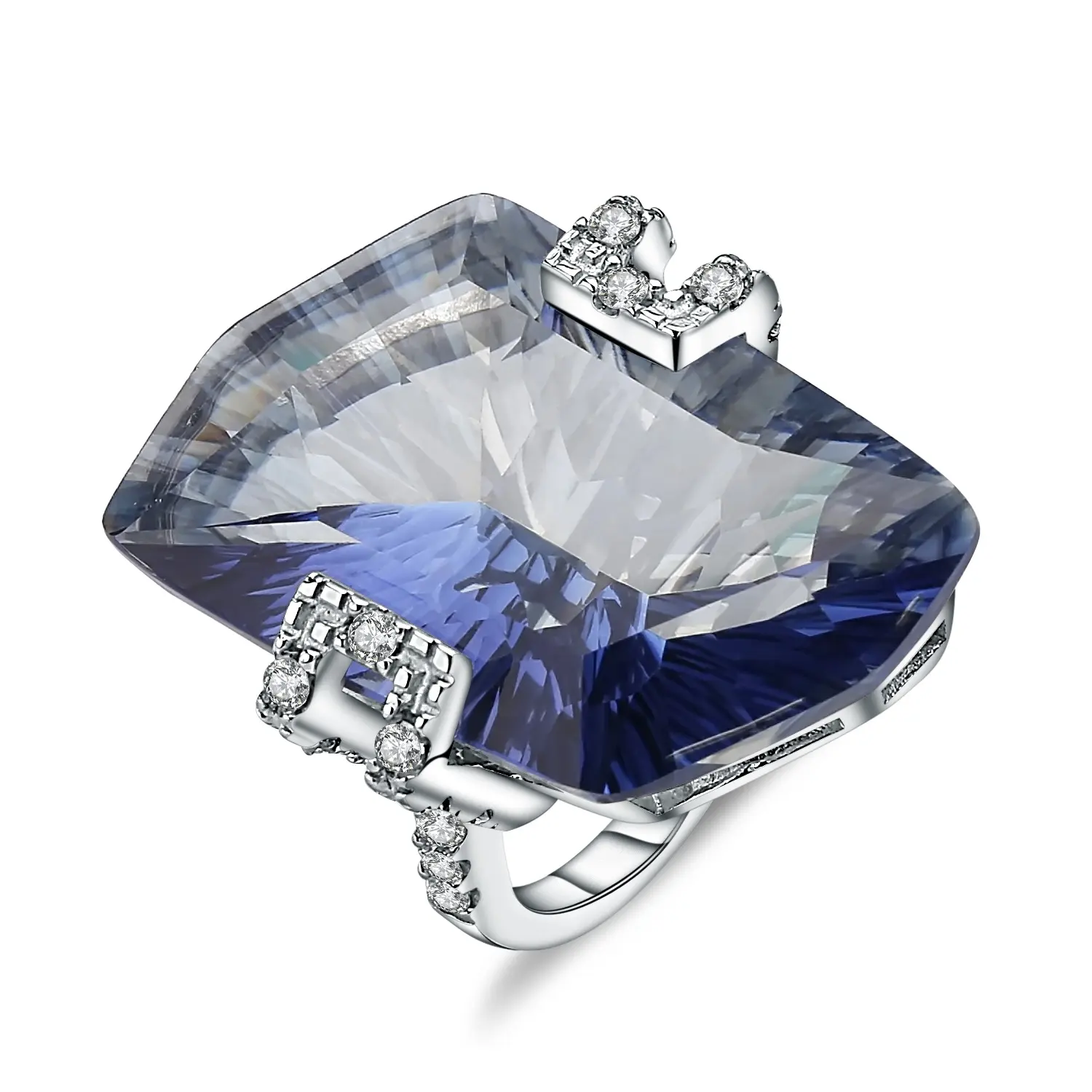 SD006 costante all'ingrosso naturale lolite mystic quartz gemstone jewelry 925 anelli da donna in argento sterling con pietra