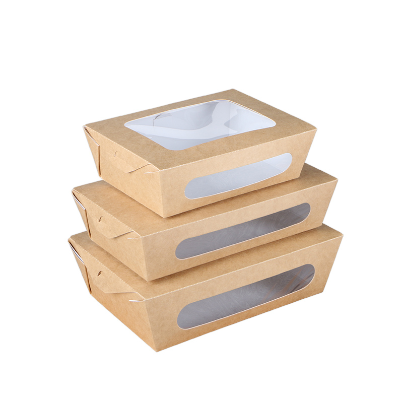 Custom waterproof take away salad packaging paper box with window for sushi