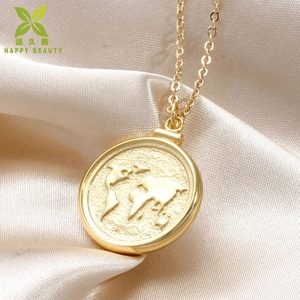 Huy Hiệu Tròn Mạ Vàng Cho Nữ Đồng Xu La Mã Trang Sức Vòng Cổ Bản Đồ Thế Giới - Product Image 3