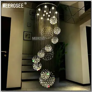 Lampu Gantung Kristal Besar Modern untuk Tangga Lobi Foyer Lampu Kristal Spiral Panjang Lampu Langit-langit Berkilau MD2202