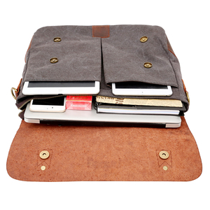 Bolso Bandolera para Hombre, Estilo Vintage, Lona y Cuero Genuino, para Portátil de 14 Pulgadas - Product Image 5