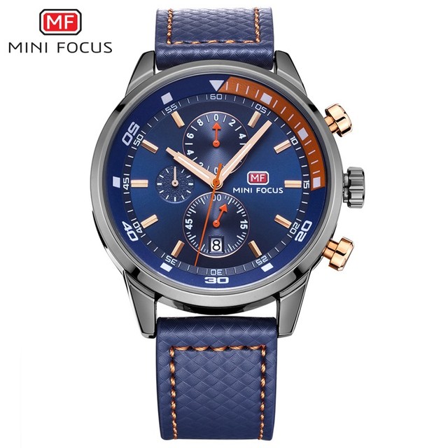 MINI FOCUS Chronograph Brand Luxury Sports Watches Men's Quartz Watch Leather Clock Male Wrist Watch Relogio Masculino
