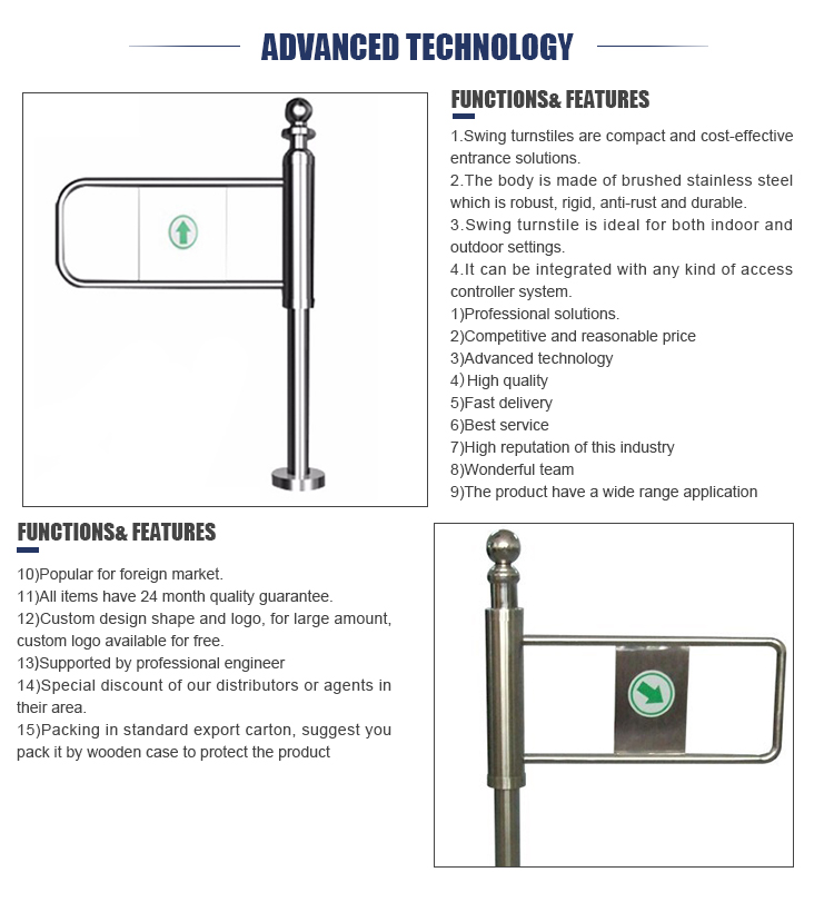 Supermarket Entrance Pedestrian Security Swing Single Pole Turnstile Gate 304 Stainless Steel