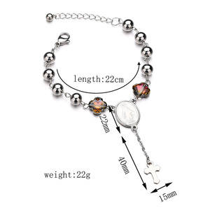 Commercio all'ingrosso <span class=keywords><strong>Rosario</strong></span> Croce Disegni Del Braccialetto Cattolica In Acciaio Inox <span class=keywords><strong>argento</strong></span> Branelli della Sfera con pietra Colorata Gioielli SLB084 - Product Image 3