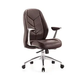 Chaise de bureau en cuir marron à dossier bas, fauteuil de qualité supérieure pour le bureau et la maison