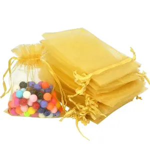 9x12cm Wholesale Jewelry Packaging Organza Bags Bracelet Beads Gift Pouch Gold Organza Drawstring Bag