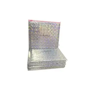 Cosmetici Olografica Foglio di Alluminio Bolla Metallico Argento lucido Cerniera mailer con rosa tirare