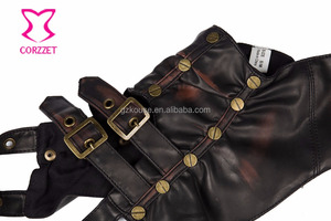 Corzzet en cuir PU marron, 1 épaule dénudée, manches interchangeables, Steampunk, gaine de bras, rétro <span class=keywords><strong>gothique</strong></span>, gants chauds - Product Image 6