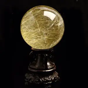 Woninginrichting Energie Curing Natuurlijke Rutilated Crystal Ball Gepolijst Gold Rutielkwarts Bol Voor Meditatie