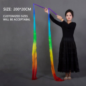 Serpentinas de seda para danza del vientre superior de 2M, cinta de arcoíris <span class=keywords><strong>rítmica</strong></span> para gimnasia de danza Oriental con palos, serpentinas giratorias para baile de gimnasio - Product Image 4