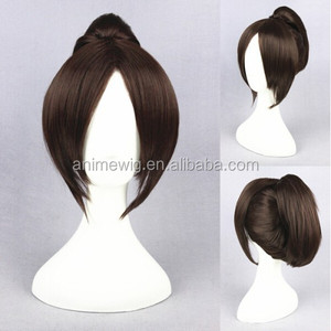 Alta calidad 40cm corto marrón Attack on Titan Cosplay Hanji Zoe peluca sintética Anime Cosplay disfraz peluca con una cola de caballo - Product Image 2