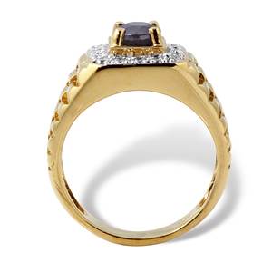 <span class=keywords><strong>Bague</strong></span> de mariage pour homme en or 18 carats avec <span class=keywords><strong>saphir</strong></span> <span class=keywords><strong>bleu</strong></span> <span class=keywords><strong>nuit</strong></span> véritable et argent plaqué rhodium avec lunette pour fêtes. - Product Image 2