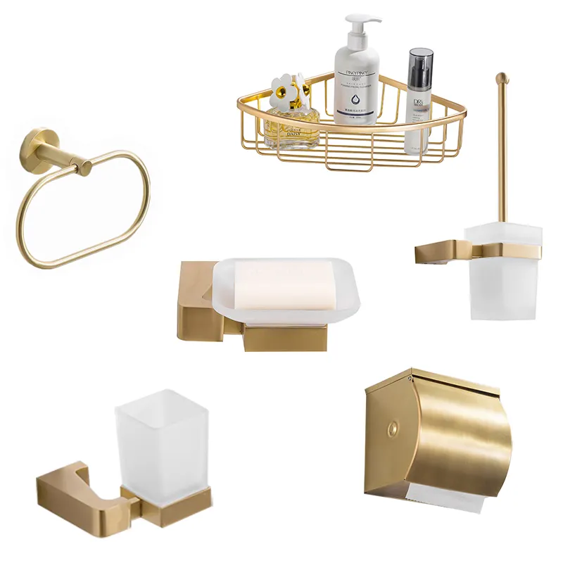 Moderno juego de accesorios de baño de 5 piezas de oro cepillado