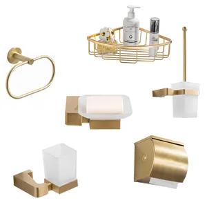 Moderne 5 Stuks Badkamer Geborsteld Goud Accessoire Set